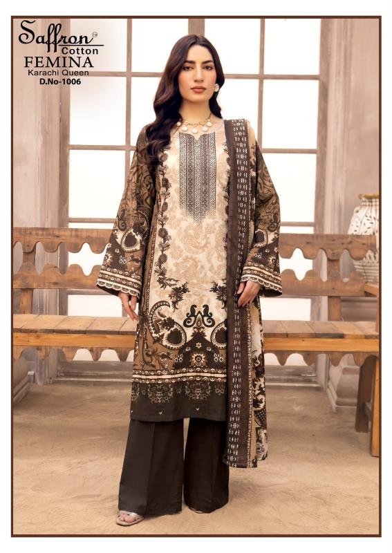 Saffron femina karachi queen vol 1 cotton dress materials wholesalers